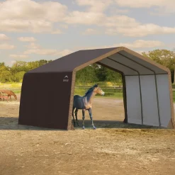 ShelterLogic Portable Sheds-12 x 12 x 8 ft Brown 3-in-1 Loafing Shed