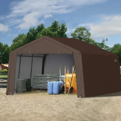 ShelterLogic Portable Sheds-12 x 12 x 8 ft Brown 3-in-1 Loafing Shed