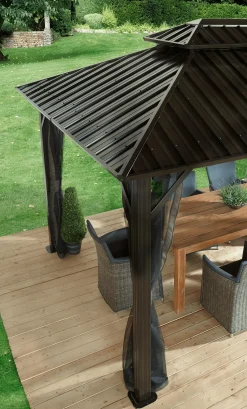 Sojag Hard-Top Gazebos-Genova 12 x 14 x 10 ft Dark Brown Gazebo