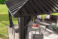 Sojag Hard-Top Gazebos-Genova II 12 x 12 ft Dark Brown Gazebo