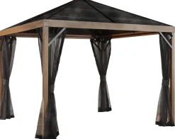 Sojag Hard-Top Gazebos-Sanibel 10 x 10 x 9 ft Wood Effect Gazebo